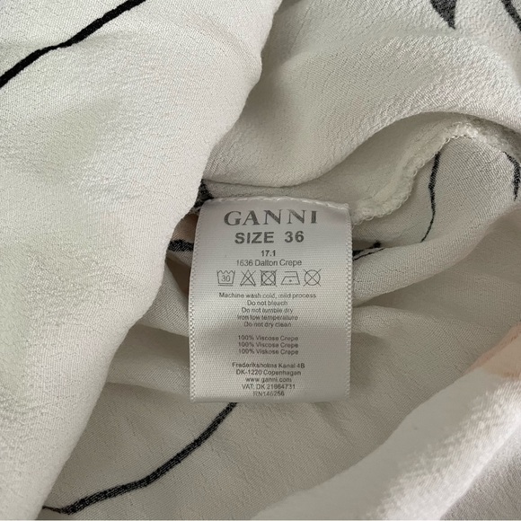 Ganni Sz 36 SMALL Dalton Floral White Crepe Button Down Long Sleeve Blouse FLAWS - Picture 4 of 7